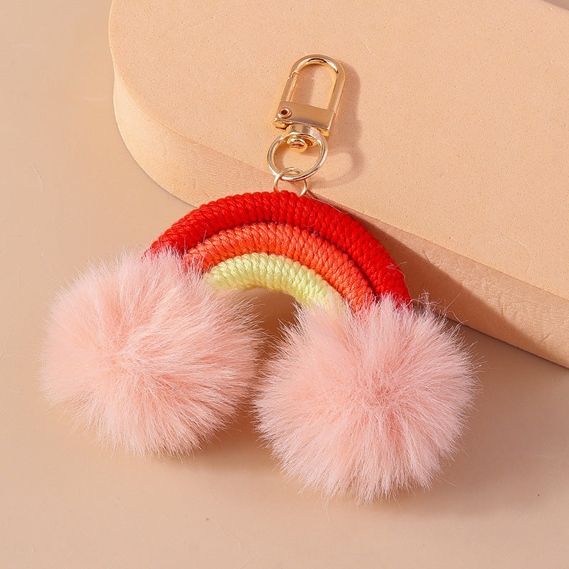 Wholesale Cartoon Fur Ball Hand Knitted Rainbow Keychain